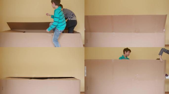 Boys playing hide and seek game