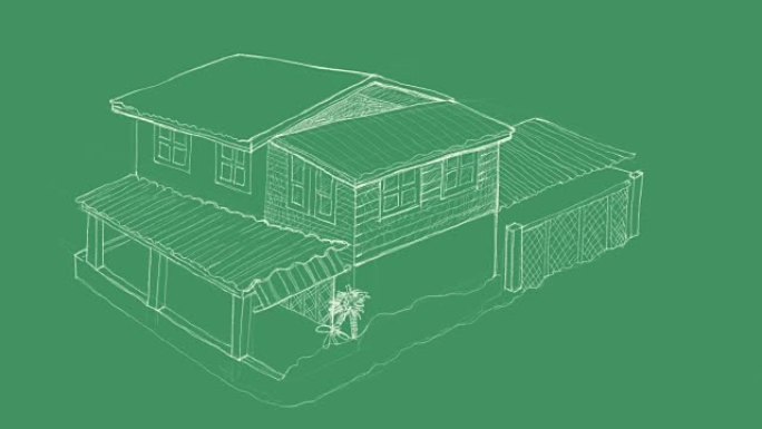 复古亚洲房子视频剪辑的蓝图草图