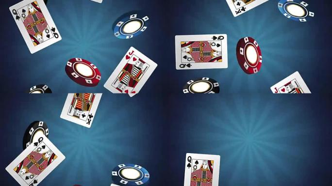 赌场筹码和卡片掉落高清动画