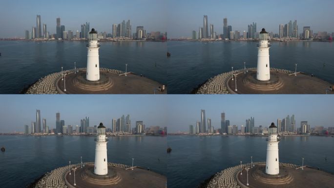 原创 青岛浮山湾情人坝灯塔城市天际线航拍