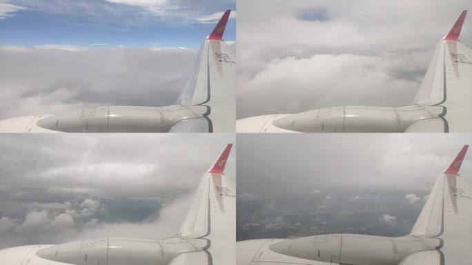 飞机空中飞行延时 降落时穿云而过