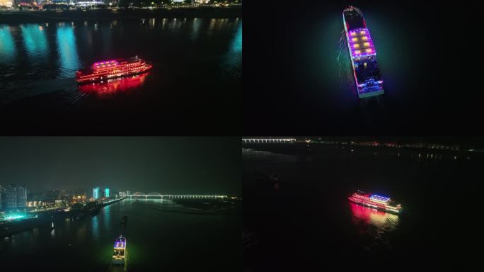 宜昌长江三峡号游轮夜景4K航拍