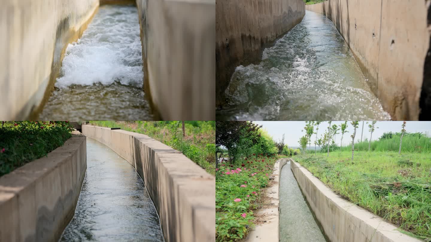 4K农业灌溉水渠水利农田庄家浇水