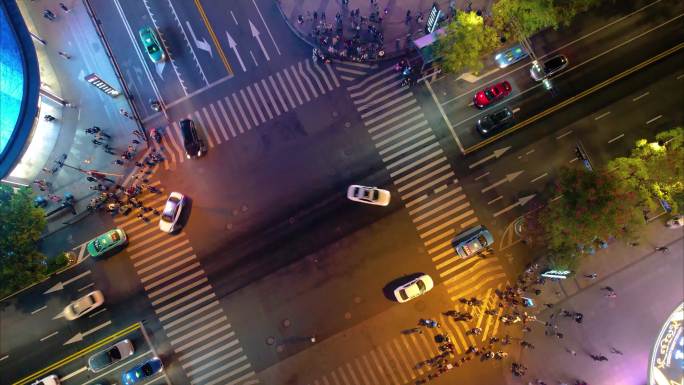 杭州西湖平海路步行街车流人流夜景延时40