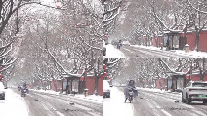 大雪天路上的汽车电动车