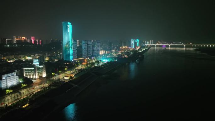 宜昌沿江大道（万达广场段）夜景4K航拍