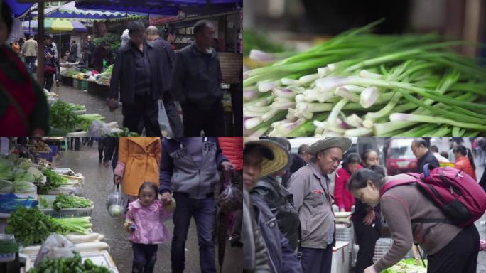 露天菜市场买菜购物人流实拍