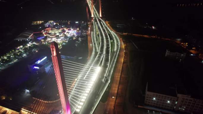 宜昌至喜长江大桥夜景4K航拍