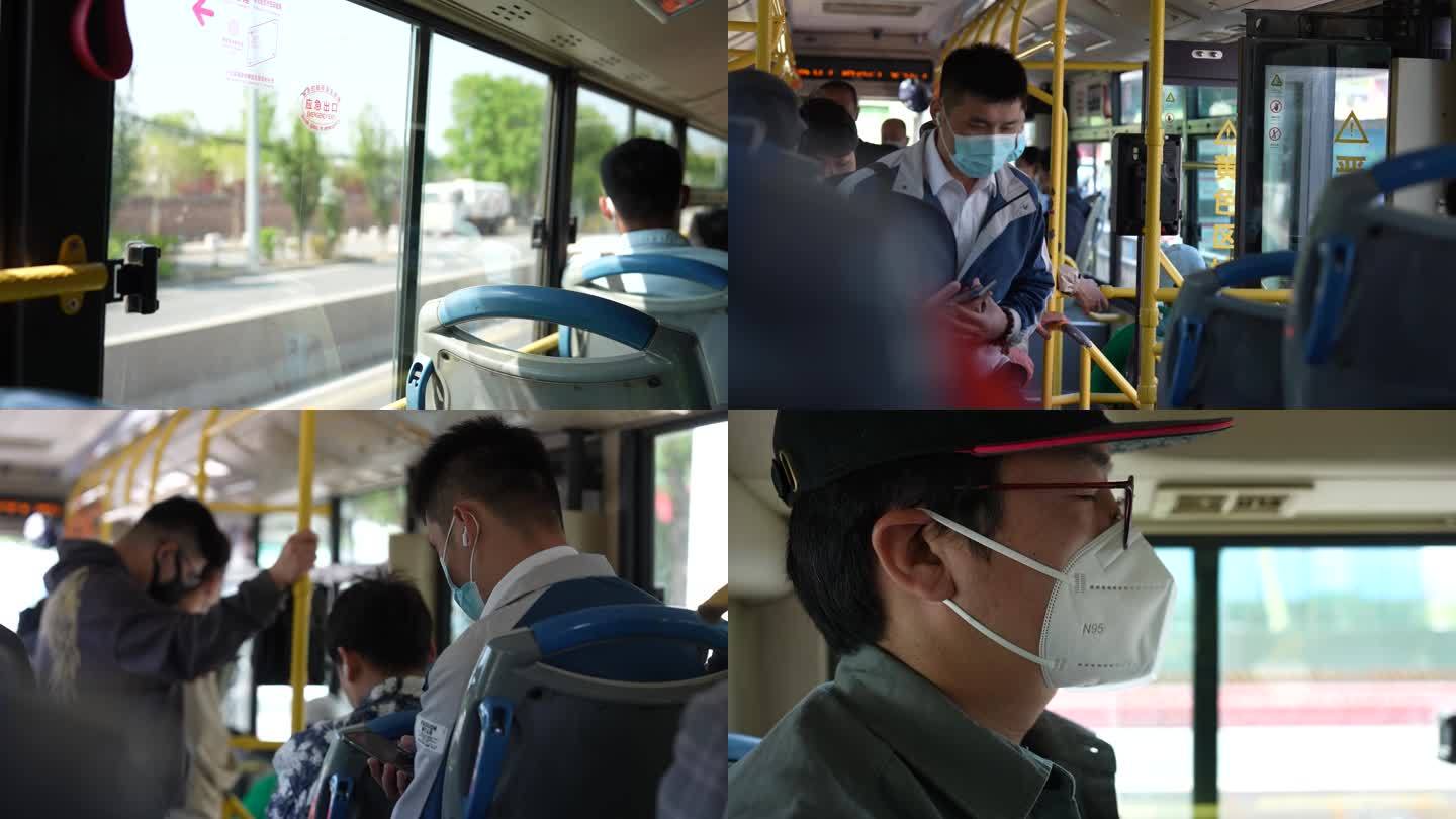 4K实拍公交车刷卡人公共交通乘客玩手机