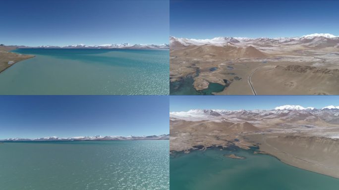 西藏 浪卡子 雪山 湖水 航拍