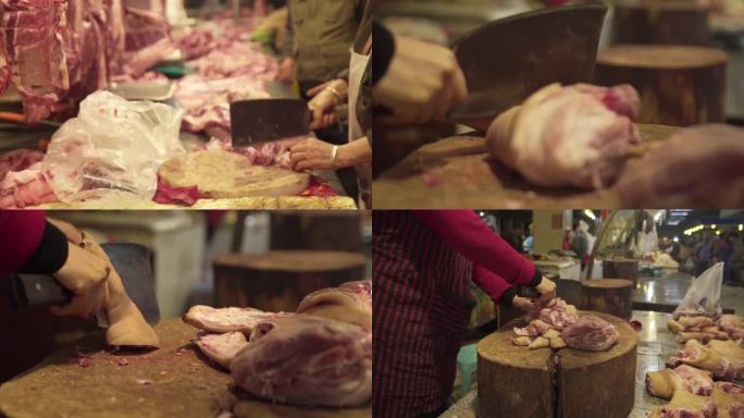 菜市场肉铺剁肉切肉实拍