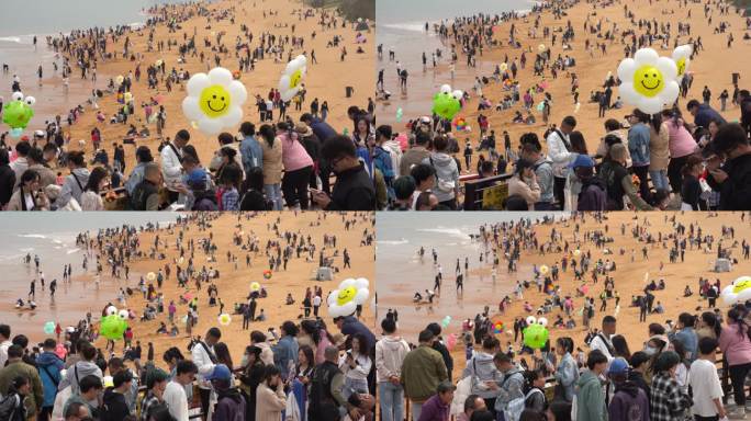 五一假日威海火炬八街的汹涌人流