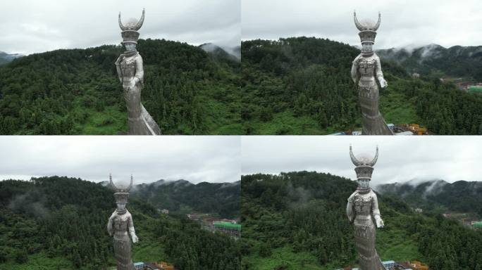 贵州黔东南剑河仰阿莎女神雕像航拍