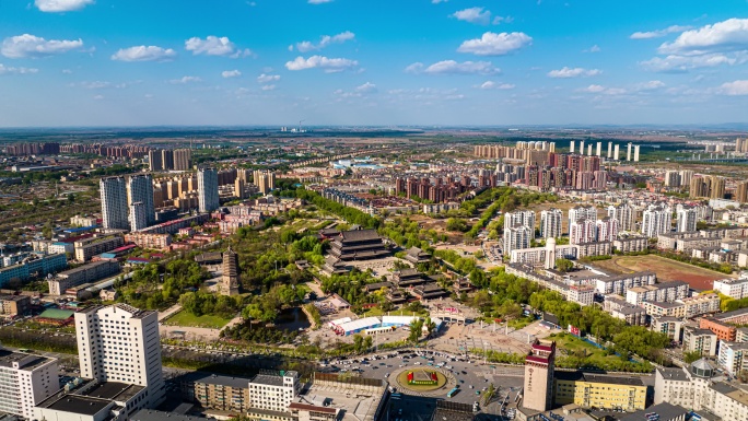 辽宁辽阳城市风景航拍广佑寺与辽阳白塔