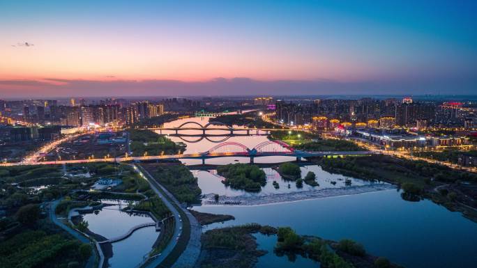 辽阳太子河襄平大桥中华大桥城市夜景航拍