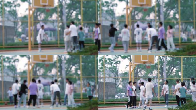 街头玩篮球的青少年