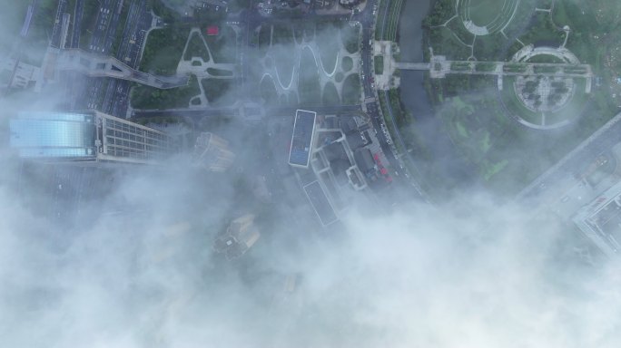 航拍云开雾散看见城市