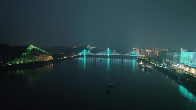 宜昌夷陵长江大桥夜景远景4K航拍