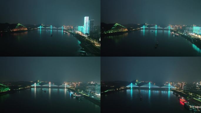 宜昌夷陵长江大桥夜景远景4K航拍