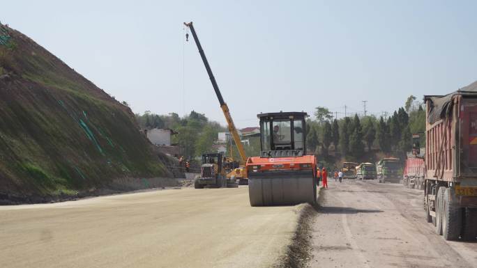 修路施工工人路面道路工地工程公路建筑建设