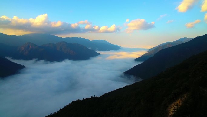 航拍华东最高峰黄岗山云海松树峡谷断裂带