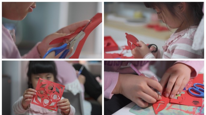 儿童剪纸手工剪纸拍摄素材