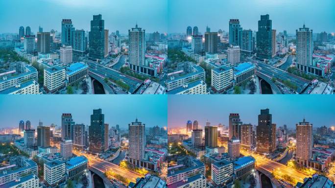 中国哈尔滨中山路城市风光日转夜延时
