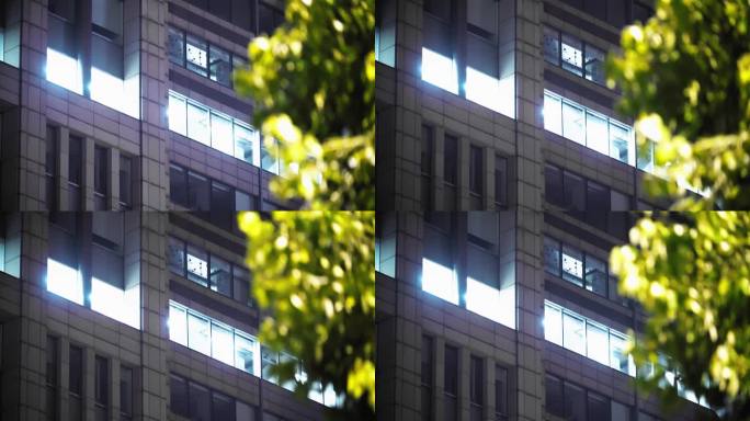 深夜加班亮灯的办公室