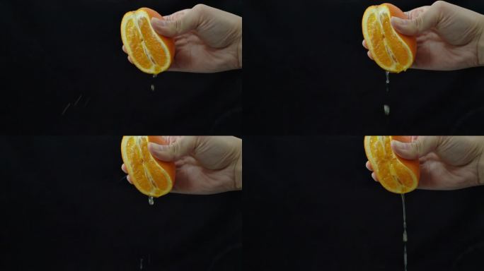 慢动作挤橙子橙汁细节