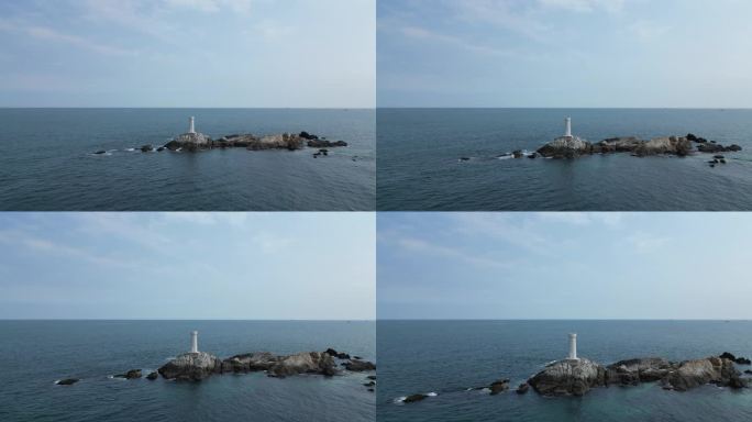 海面灯塔无人机前行视角航拍素材