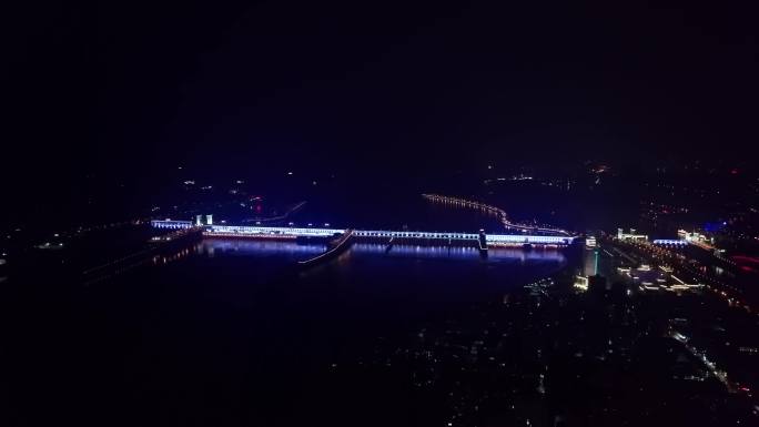 宜昌葛洲坝水电站夜景4K航拍
