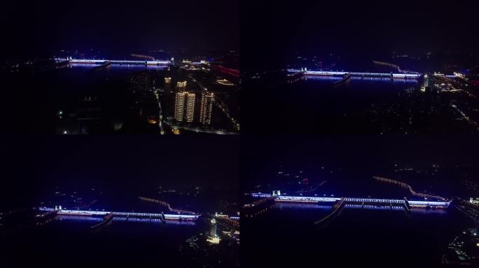 宜昌葛洲坝水电站夜景4K航拍