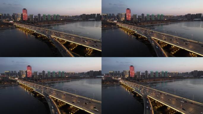 原创 沈阳浑河大桥城市夜景航拍风光