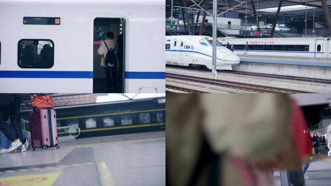 4k_春运高铁火车站台人流出行返乡开工