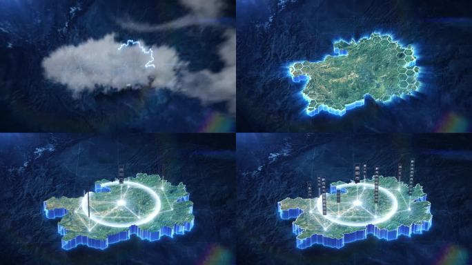 【AE模板】科技蓝暗调三维卫星地图 贵州