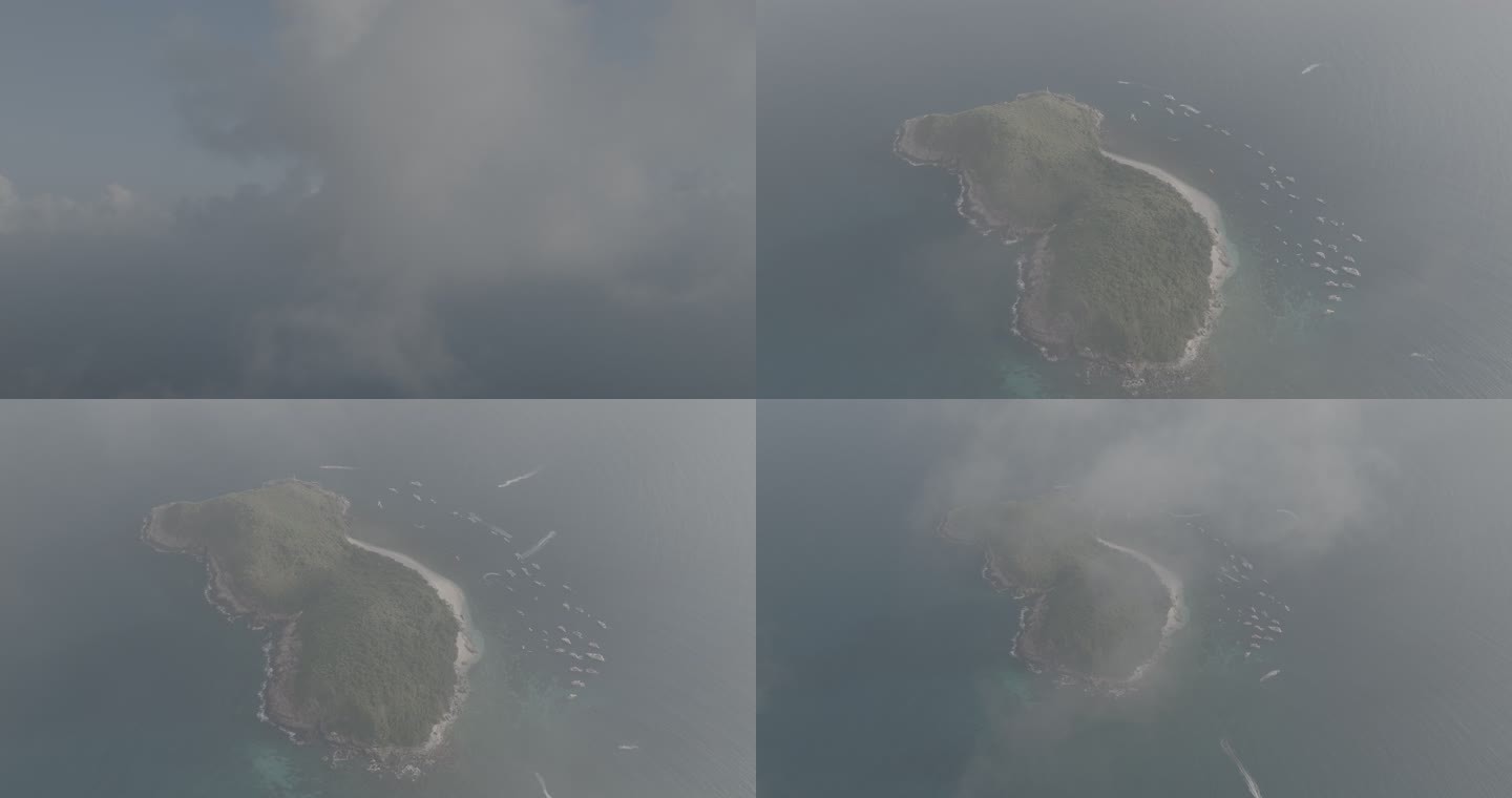 5K原视频俯瞰穿过云雾下的加井岛