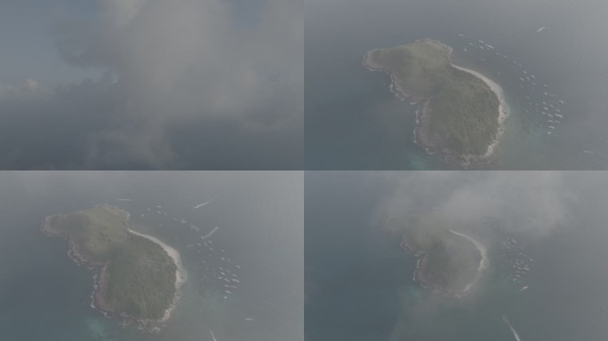 5K原视频俯瞰穿过云雾下的加井岛