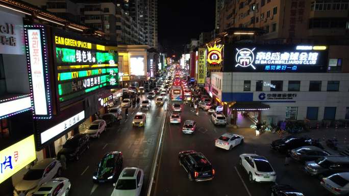 航拍沈阳西塔韩国风情街城市夜景