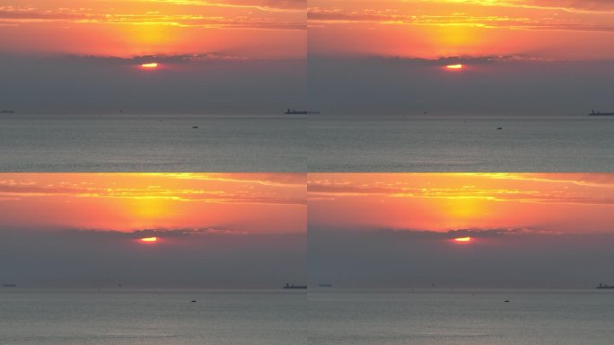 航拍威海半月湾的海上日出