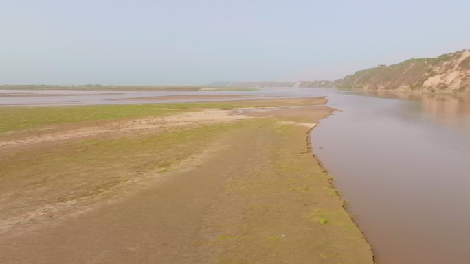 航拍郑州黄河湿地滩涂