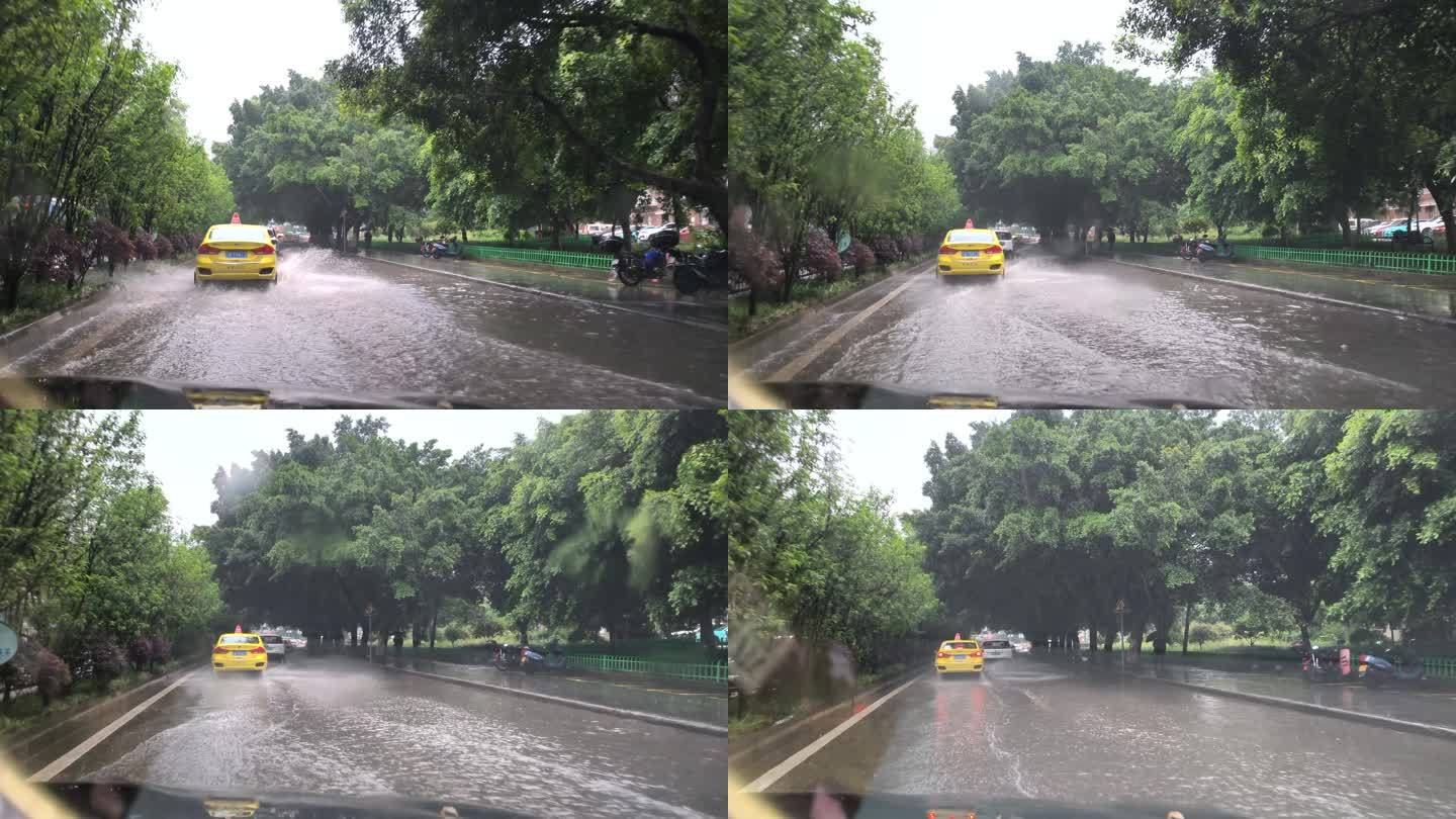 下雨天积水的重庆公路
