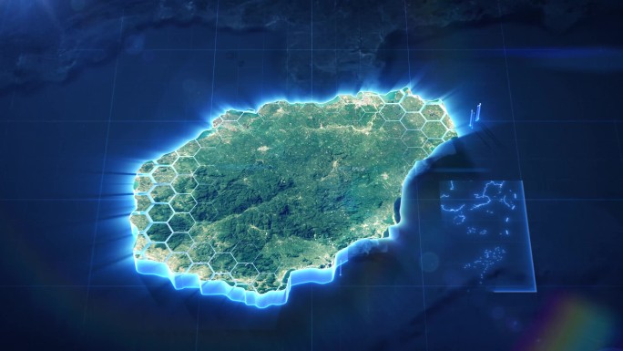 【AE模板】科技蓝暗调三维卫星地图 海南