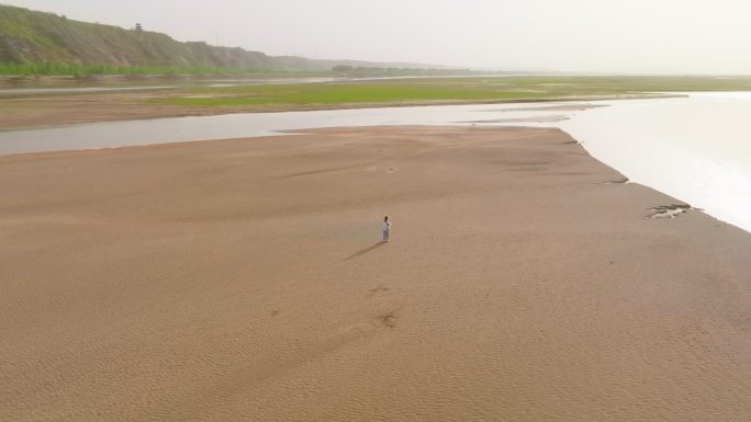 航拍郑州黄河湿地滩涂