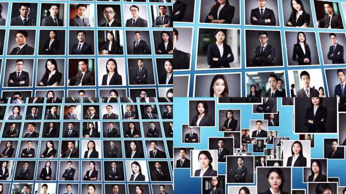 照片墙100张蓝色企业商务科技图文汇聚