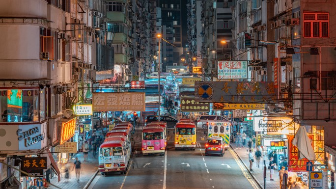 香港旺角街景夜景延时