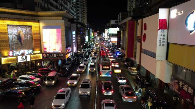 航拍沈阳西塔韩国风情街城市夜景