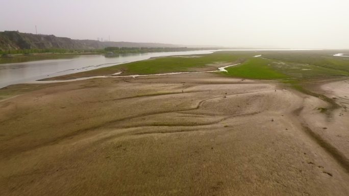 航拍郑州黄河湿地滩涂