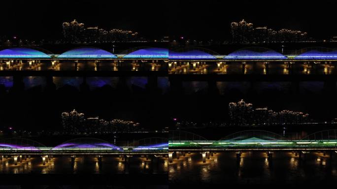 航拍泉州鲤城浮桥夜景灯光秀
