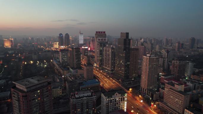 中国哈尔滨中山路夜景航拍