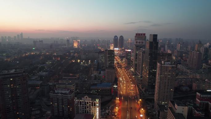 中国哈尔滨中山路夜景航拍